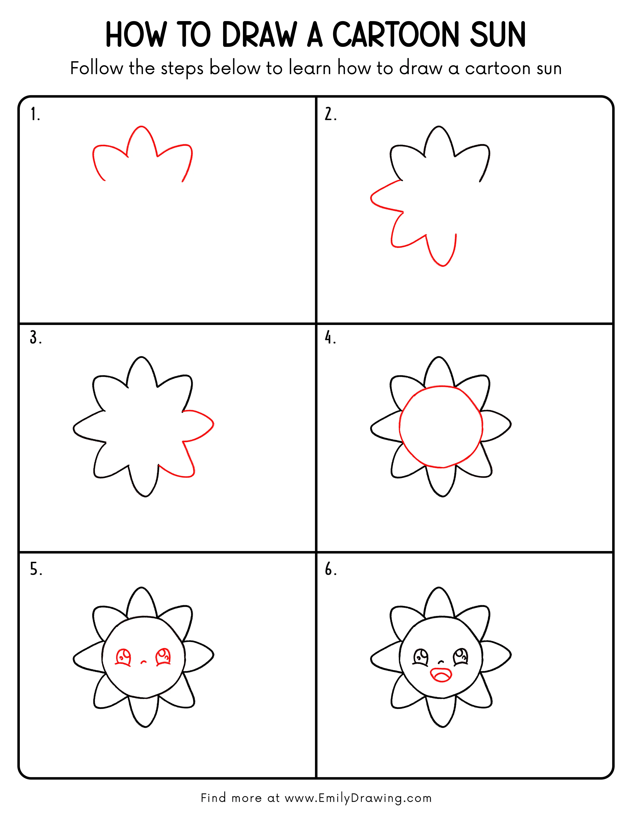 Printable Cartoon Sun Drawing Guide